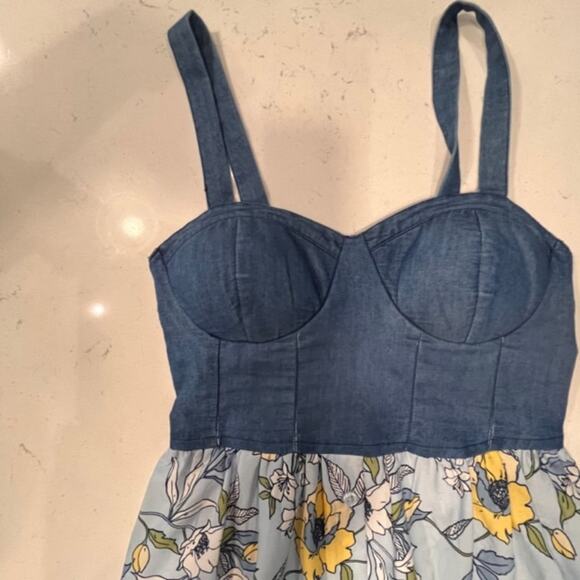 Band of Gypsies Denim Floral Tiered Maxi Dress XS Y2K / Cottagecore / Gunne Sax - Picture 12 of 15